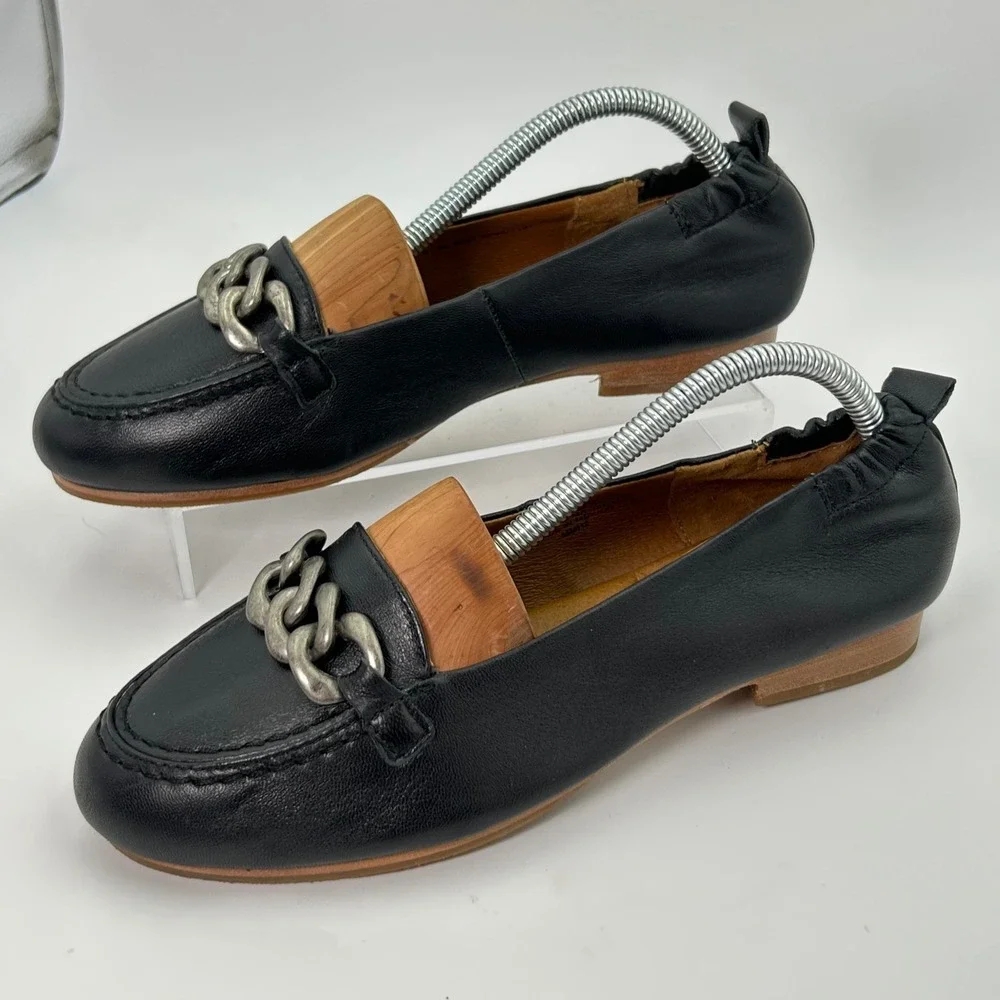 Sofft Kadyn Chain Loafers Black Leather Flats Shoes Women 8‎ Officecore Preppy